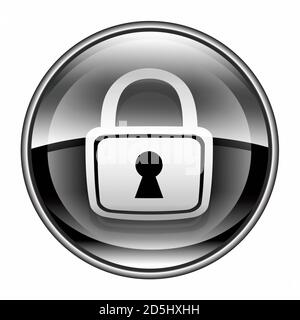 Lock icon black, isolated on white background. Stock Photo