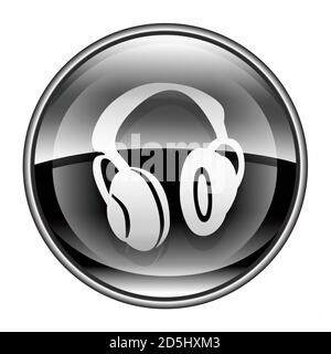 headphones icon black, isolated on white background. Stock Photo