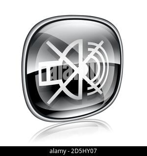 speaker off icon black glass, isolated on white background. Stock Photo