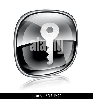 Key icon black glass, isolated on white background Stock Photo