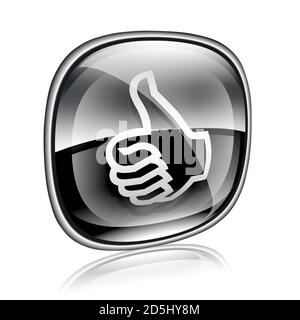 thumb up icon black glass, isolated on white background. Stock Photo