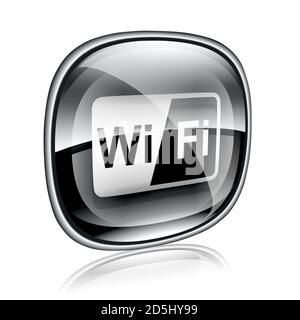 WI-FI icon black glass, isolated on white background Stock Photo