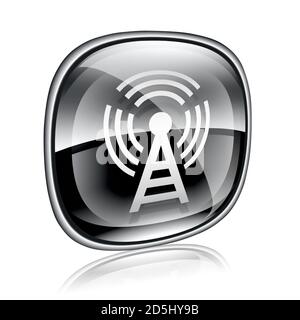 WI-FI tower icon black glass, isolated on white background Stock Photo