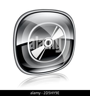 Laser disc icon black glass, isolated on white background Stock Photo