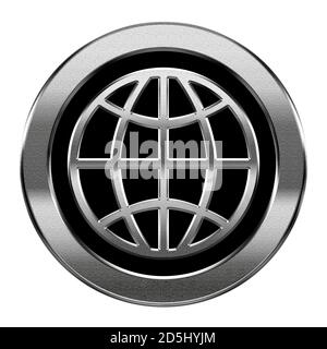 Globe icon silver, isolated on white background. Stock Photo