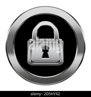 Lock icon silver, isolated on white background. Stock Photo