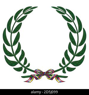 Vector design of olive wreath tied with a ribbon in the colors of the Venezuelan flag. all on white background. Stock Vector