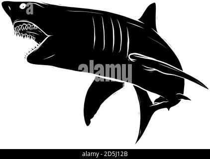 Angry silhouette shark vector icon illustration art Stock Vector