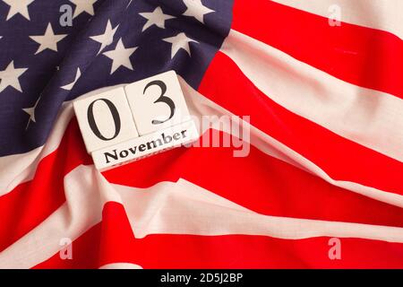 Presidential election 2020 in the USA. Time to vote. Electoral vote. US elections. Flat lay composition. Stock Photo