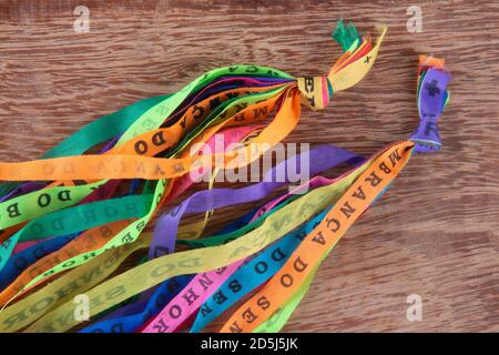 Ribbons of Senhor do Bonfim. Translation. Souvenir of the Lord of Bonfim of Bahia Stock Photo