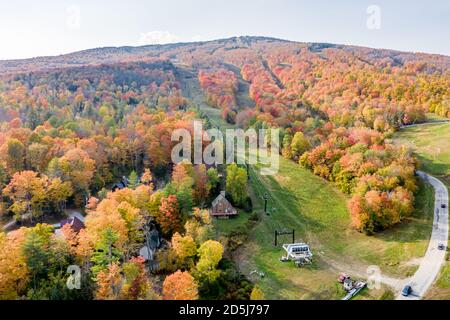 aerial of image of Okemo Mountain in the Fall, Ludlow, Vermont Stock Photo