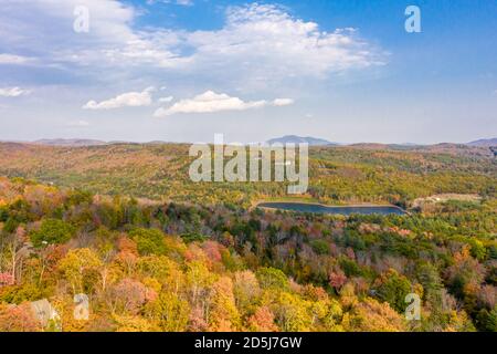 aerial of image of Okemo Mountain in the Fall, Ludlow, Vermont Stock Photo