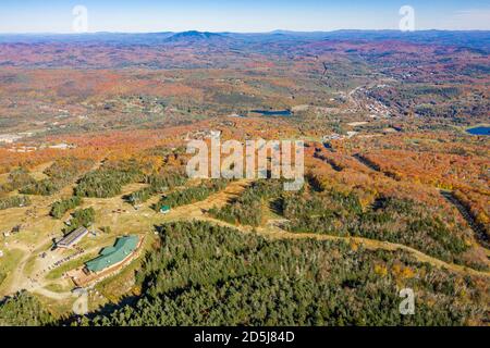 aerial of image of Okemo Mountain in the Fall, Ludlow, Vermont Stock Photo