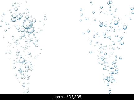Blue fizzy bubbles. Sparkles underwater stream in water, sea, aquarium. Fizzy pop and effervescent drink. Abstract fresh soda bubbles. Vector illustration Stock Vector