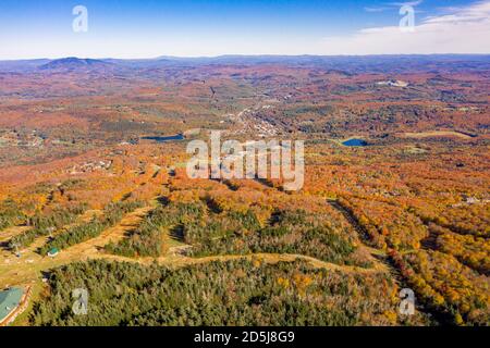aerial of image of Okemo Mountain in the Fall, Ludlow, Vermont Stock Photo