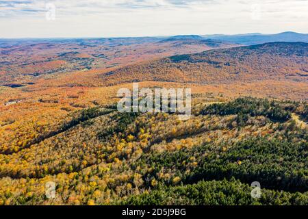 aerial of image of Okemo Mountain in the Fall, Ludlow, Vermont Stock Photo
