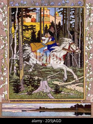 Bilibin Ivan - Illustration for the Fairy Tale 'maria Morevna' 2 - Russian School - 19th  Century Stock Photo