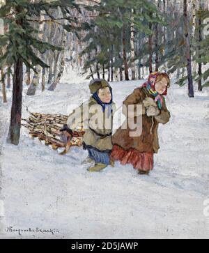 Bogdanoff-Bjelski Nikolai - Children in the Snow 1 - Russian School - 19th  Century Stock Photo