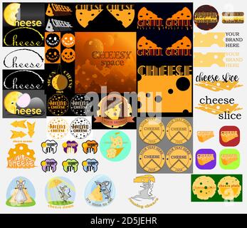 creative set of logos elements and illustrations on the theme of cheese Stock Vector