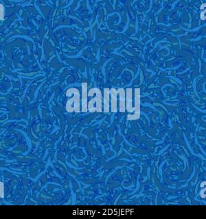 Blue seamless vector pattern of spirals with torn edges on a turquoise background.Texture for fabric or wrapping paper.Sea and swirl. Stock Vector