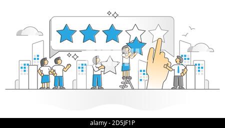 Customer feedback as client satisfaction rating monocolor outline concept. User review opinion and recommendation about product or service vector illu Stock Vector