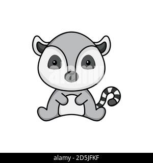 Cute business lemur icon on white background. Mascot cartoon animal character design of album, scrapbook, greeting card, invitation, flyer, sticker Stock Vector