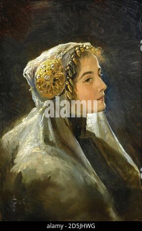 Solomko Sergei Sergeevich - Russian Beauty in Traditional Headdress - Russian School - 19th  Century Stock Photo