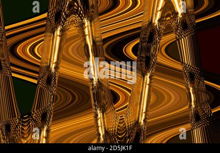Abstraction of glass crystal with distortions in gold colors. Stock Photo