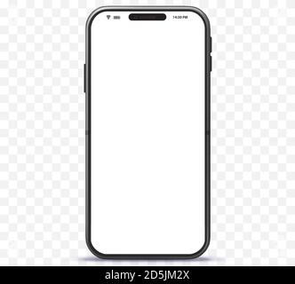 iPhone Style Mobile Phone With Silver Color. Vector smartphone mockup with frameless white screen. Isolated on transparent background. Stock Vector
