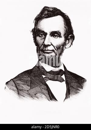 Portrait of president Abraham Lincoln. Abraham Lincoln (1809 – 1865) was an American statesman and lawyer who served as the 16th president of the Unit Stock Photo
