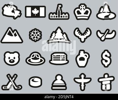 Canada Country & Culture Icons White On Black Sticker Set Big Stock Vector