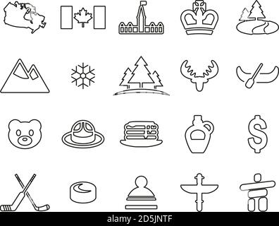 Canada Country & Culture Icons Thin Line Set Big Stock Vector