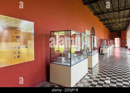 Exhibitions at cloister of courtyard, 'National Museum of Archaeology, Anthropology and History of Peru', Lima, Peru, South America Stock Photo