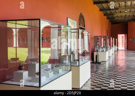 Exhibitions at cloister of courtyard, 'National Museum of Archaeology, Anthropology and History of Peru', Lima, Peru, South America Stock Photo