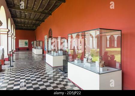 Exhibitions at cloister of courtyard, 'National Museum of Archaeology, Anthropology and History of Peru', Lima, Peru, South America Stock Photo