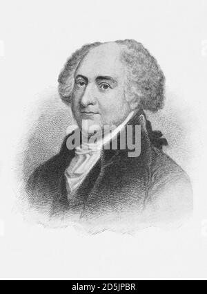 Portrait of president of John Adams. John Adams (1735 – 1826) was an American statesman, attorney, diplomat, writer, and Founding Father who served as Stock Photo