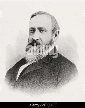 Portrait of president Benjamin Harrison. Benjamin Harrison (1833 – 1901) was an American politician and lawyer who served as the 23rd president of the Stock Photo