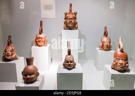 Portrait Head Bottles, the Moche collection gallery, 'National Museum of Archaeology, Anthropology and History of Peru', Lima, Peru, South America Stock Photo