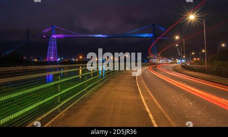 Newport Transporter Bridge lit up for Baby Loss Awareness Week Stock Photo