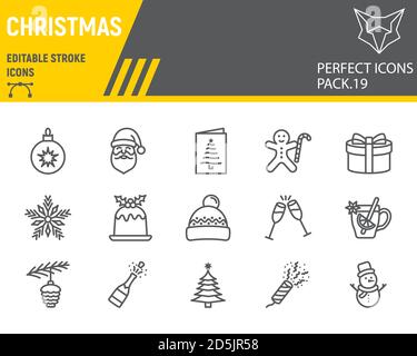 Christmas line icon set, happy new year collection, vector sketches, logo illustrations, merry christmas icons, holiday signs linear pictograms Stock Vector