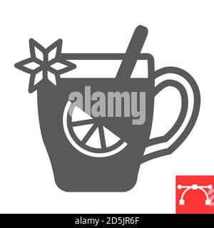 Mulled wine glyph icon, merry christmas and invitation, glass of mulled wine sign vector graphics, editable stroke solid icon, eps 10. Stock Vector
