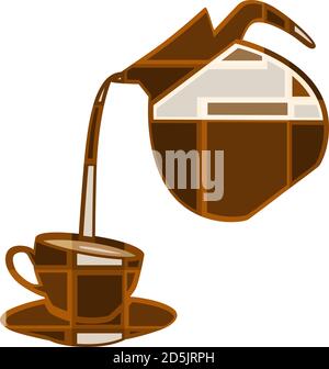 Editable vector mosaic illustration of coffee pouring into a cup Stock Vector