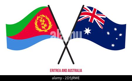 Eritrea and Australia Flags Crossed And Waving Flat Style. Official Proportion. Correct Colors. Stock Vector