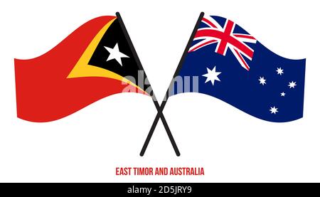 East Timor and Australia Flags Crossed And Waving Flat Style. Official Proportion. Correct Colors. Stock Vector