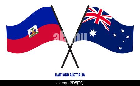 Haiti and Australia Flags Crossed And Waving Flat Style. Official Proportion. Correct Colors. Stock Vector