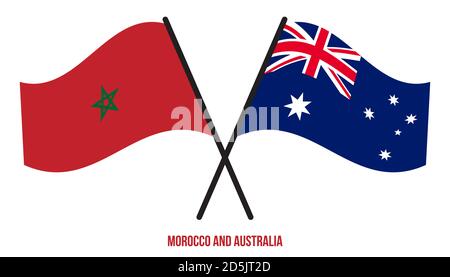 Morocco and Australia Flags Crossed And Waving Flat Style. Official Proportion. Correct Colors. Stock Vector