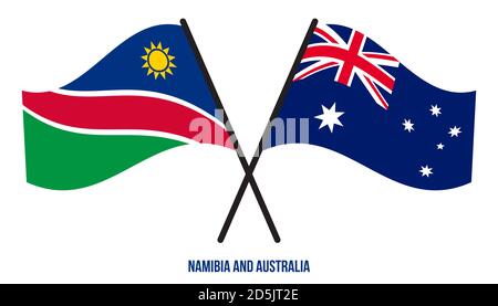 Namibia and Australia Flags Crossed And Waving Flat Style. Official Proportion. Correct Colors. Stock Vector