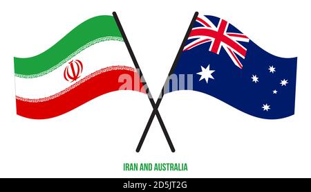 Iran and Australia Flags Crossed And Waving Flat Style. Official Proportion. Correct Colors. Stock Vector
