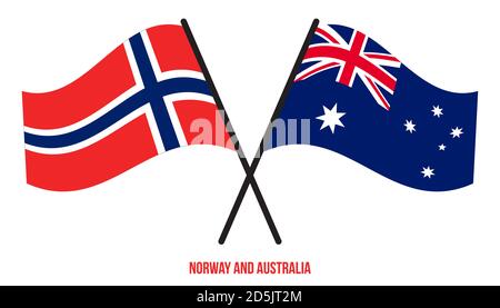 Norway and Australia Flags Crossed And Waving Flat Style. Official Proportion. Correct Colors. Stock Vector