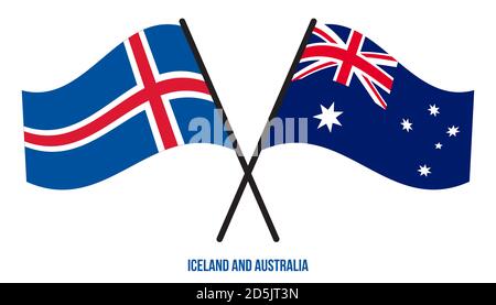 Iceland and Australia Flags Crossed And Waving Flat Style. Official Proportion. Correct Colors. Stock Vector